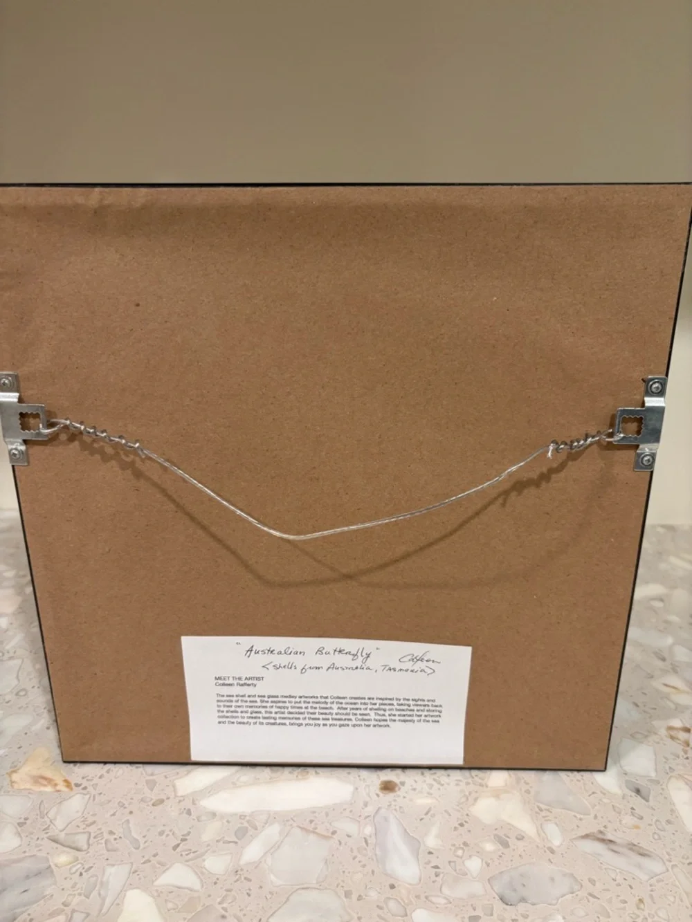 Handcrafted Framed 'Australian Butterfly' Natural Sea Shell Artwork 12”x12” - Picture 5 of 6